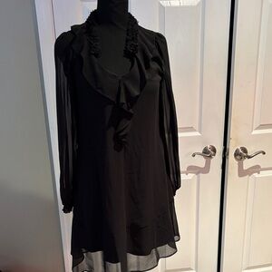 Kensie Black Long Sleeve Ruffle Dress